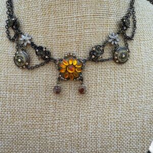 Amber Floral Necklace with Silver Details